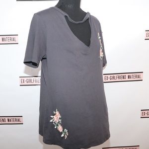 Miss Chievous Grey V-Neck Flower Top Size XL